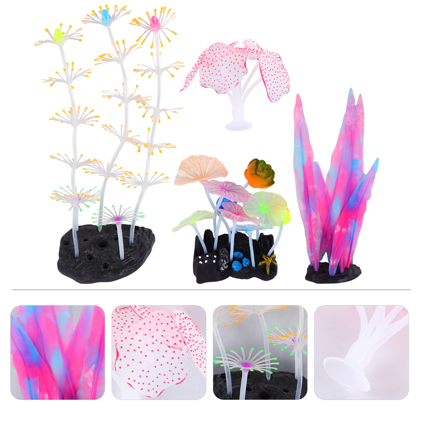 Aquarium Fish Of The World - 4Pcs Glow in Dark Coral Ornament